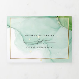 レモモダンンイエローグリーン抽象芸術インク 三つ折り招待状