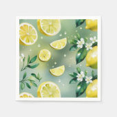 レモモダンンイエローフローラスクリプトブライダルシャワー スタンダードカクテルナプキン (正面)