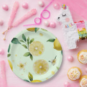 レモモダンンイエローフローラスクリプトブライダルシャワー ペーパープレート (パーティー)