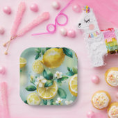 レモモダンンイエローフローラスクリプトブライダルシャワー ペーパープレート (パーティー)