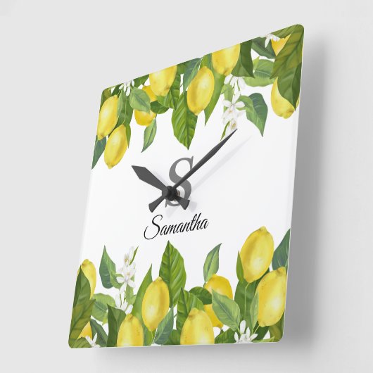 レモモダンンシトラスモノグラム名 スクエア壁時計 (傾斜)