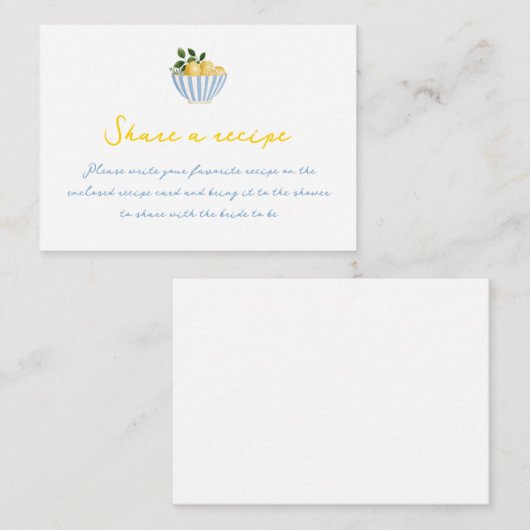 レモモダンンスブライダルシャワーレシピ要求 エンクロージャーカード (正面/裏面)