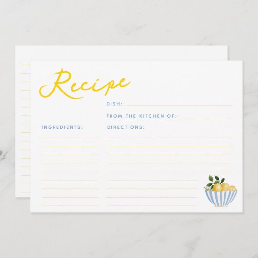 レモモダンンズイエローアンドブルーレシピカード 招待状 (正面/裏面)