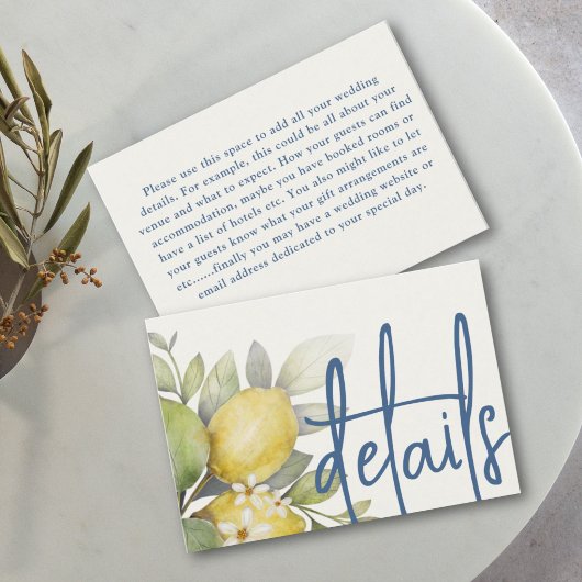 レモモダンンズイエロー&ブルー結婚ズ詳細 エンクロージャーカード
