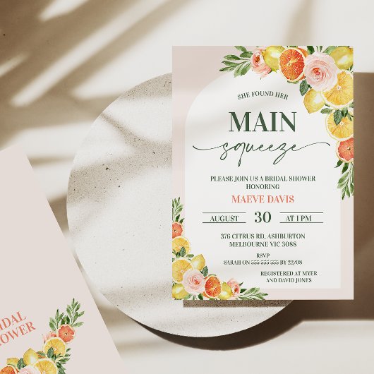 レモモダンンズオレンジメインスクイーズブライダルシャワー 招待状