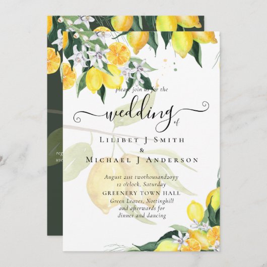 レモモダンンツリーウェディングエレガント招待 招待状 (正面/裏面)