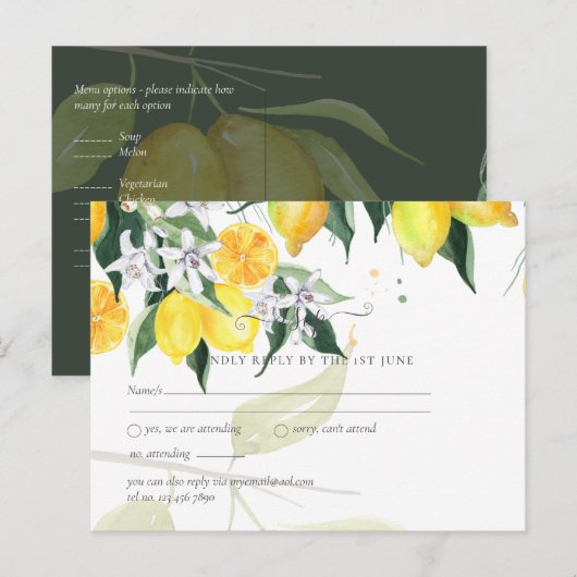 レモモダンンツリーRSVP結婚の ポストカード (正面/裏面)