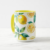 レモモダンンブルーフローラスクリプトブライダルシャワー マグカップ (正面左)