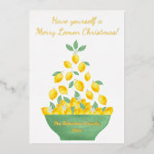 レモモダンンメリークリスマスの木の柑橘系の写真 箔シーズンカード (正面)