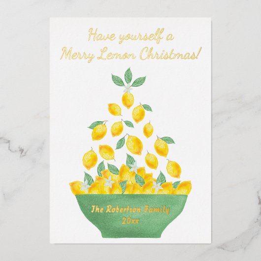 レモモダンンメリークリスマスの木の柑橘系の写真 箔シーズンカード (正面)
