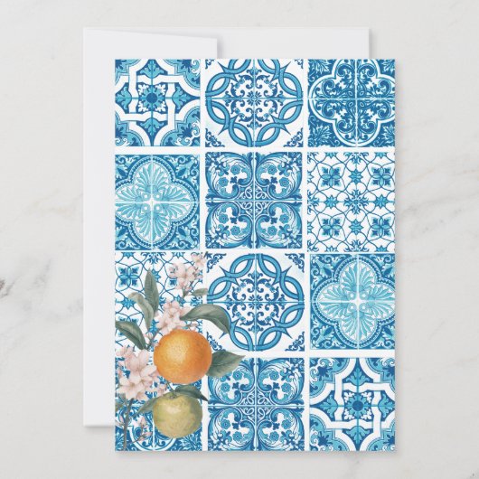 レモモダンン地中海のブルー結婚タイル 招待状 (裏面)