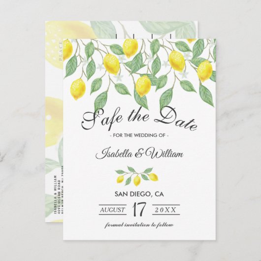 レモモダンン夏の日付を保存結婚する 案内ポストカード (正面/裏面)