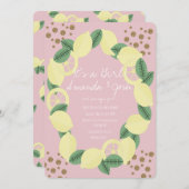 レモモダンン柑橘系フェイクグリッタードット赤ちゃんシャワー 招待状 (正面/裏面)