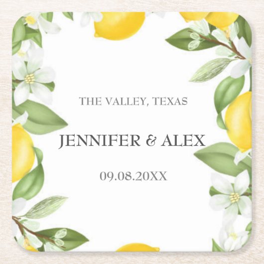 レモモダンン素朴カスタムス結婚ボホギフト スクエアペーパーコースター (正面)