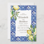 レモモダンン葉ブルー地中海の結婚ズ 招待状 (正面)