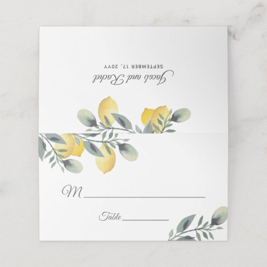 レモモダンン&ウォーター色のフローラ結婚ズ プレイスカード (外部開封)