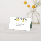 レモモダンン&ウォーター色のフローラ結婚ズ プレイスカード (裏面)