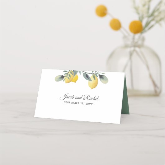 レモモダンン&ウォーター色のフローラ結婚ズ プレイスカード (裏面)