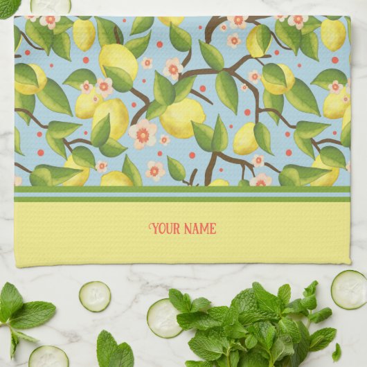 レモンあなたの名前イエローおもしろいフローラ キッチンタオル (折り畳み)