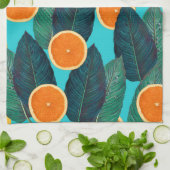 レモンおよびオレンジのティール(緑がかった色) キッチンタオル (折り畳み)