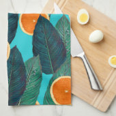 レモンおよびオレンジのティール(緑がかった色) キッチンタオル (四つ折り)
