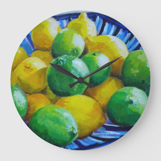 レモンおよびライムが付いている円形の時計 ラージ壁時計 (正面)