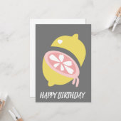 レモンから滴るイエローピンクの誕生日 カード (正面/裏面インサイチュ)