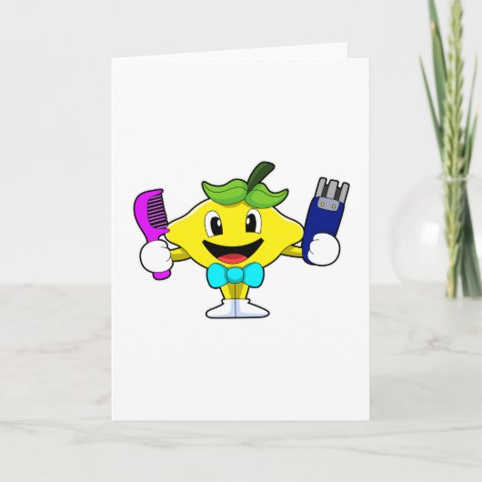 レモンがコームとカミソリを持った美容師 カード (正面)