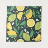 レモンがシームレスに描かれたパターン。抽象的なアートプリント。 タペストリー (正面(横))