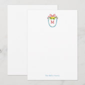 レモンが付いた水彩画のモノグラム紋章 ノートカード (正面/裏面)