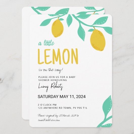 レモンが少し入ってる！赤ちゃんシャワー 招待状 (正面/裏面)