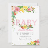 レモンとイチゴの花のベイビーシャワー招待状 招待状 (正面)