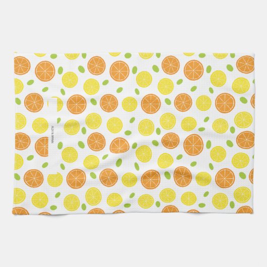 レモンとオレンジとブドウの実パーソナライズされた キッチンタオル (横)