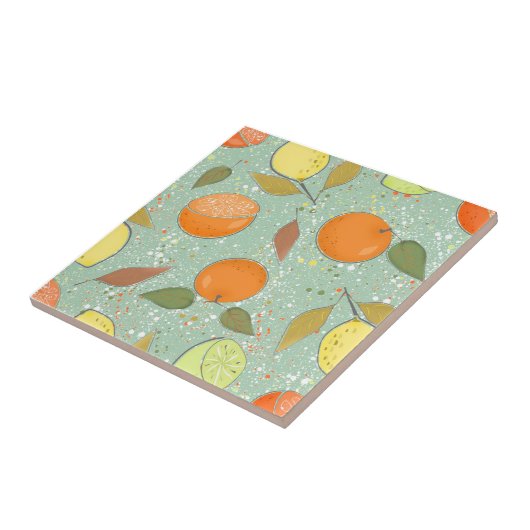 レモンとオレンジのフルーツ柄 タイル (側面)
