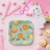 レモンとオレンジのフルーツ柄 ペーパープレート (パーティー)