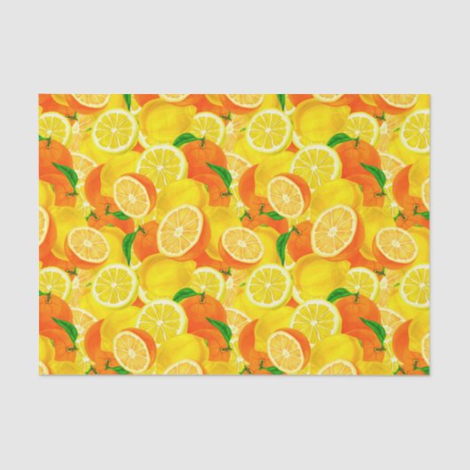 レモンとオレンジのヴィンテージデコページティッシュペーパー 薄葉紙 (正面)