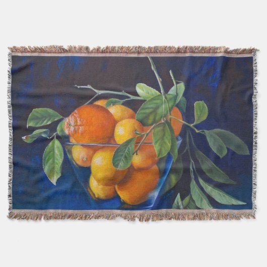 レモンとオレンジの枝のある静物画 スローブランケット (正面)