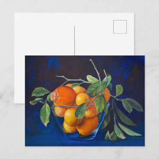 レモンとオレンジの枝のある静物画 ポストカード (正面/裏面)