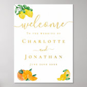 レモンとオレンジの柑橘類結婚の歓迎金ゴールド 箔ポスター (正面)