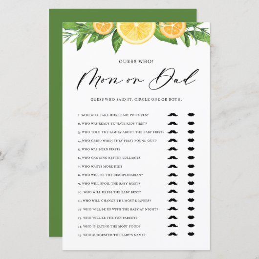 レモンとオレンジの母親かパパ彼は彼女がゲームを言った (正面/裏面)