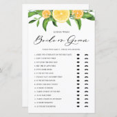 レモンとオレンジの花嫁または花婿のブライダルシャワーゲーム (正面/裏面)