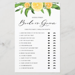 レモンとオレンジの花嫁または花婿のブライダルシャワーゲーム