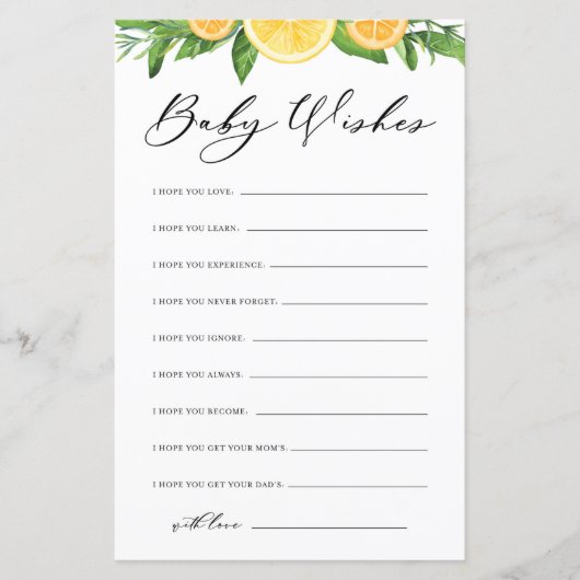 レモンとオレンジの赤ちゃんシャワーがベビーを願う (正面)