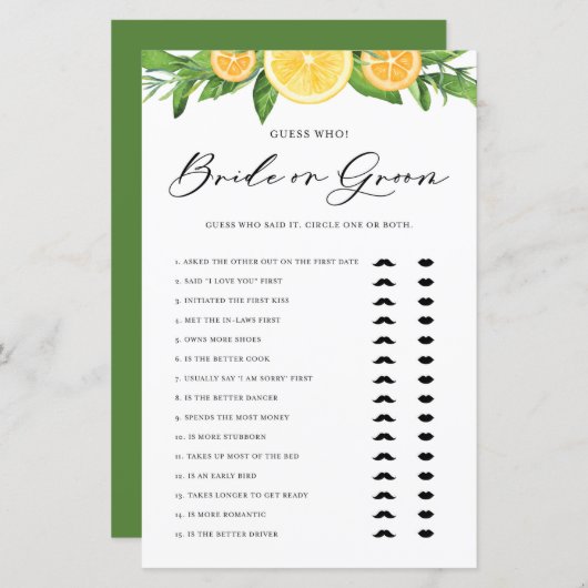 レモンとオレンジを彼は彼女が花嫁か新郎を言ったと (正面/裏面)
