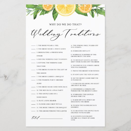 レモンとオレンジ結婚の伝統シャワーゲーム (正面)