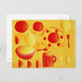 レモンとオレンジ絵画をボウルに ポストカード (正面/裏面)