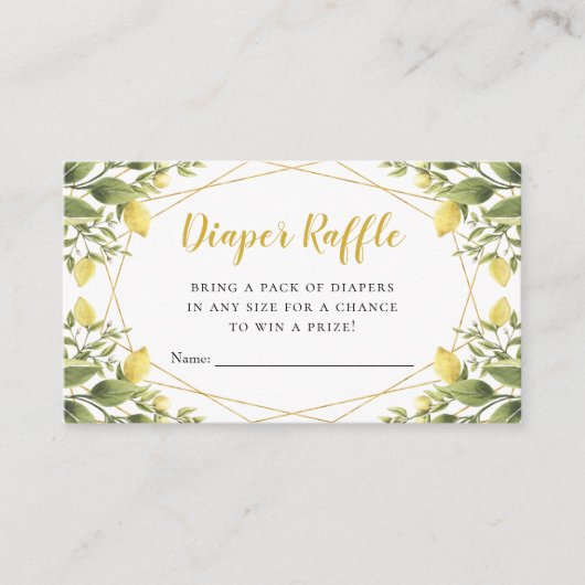 レモンとグリーンがテーマのベビーシャワーおむつくじ エンクロージャーカード (正面)