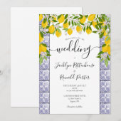 レモンとグリーンのタイルスクリプトウェディング 招待状 (正面/裏面)