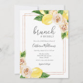 レモンとグリーンのブランチとバブル ブライズシャワー 招待状 (正面)