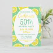 レモンとグリーンのモチーフの50歳の誕生日招待状 招待状 (スタンド正面)